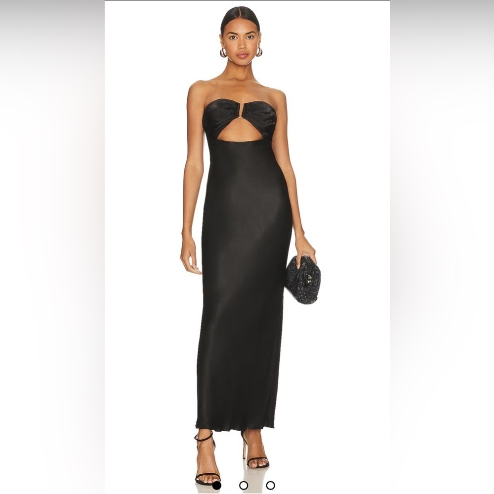 Shona Joy Dress Size AU 6 US 2 Camille Black Cut Out Midi Dress Satin Cocktail - Picture 2 of 10